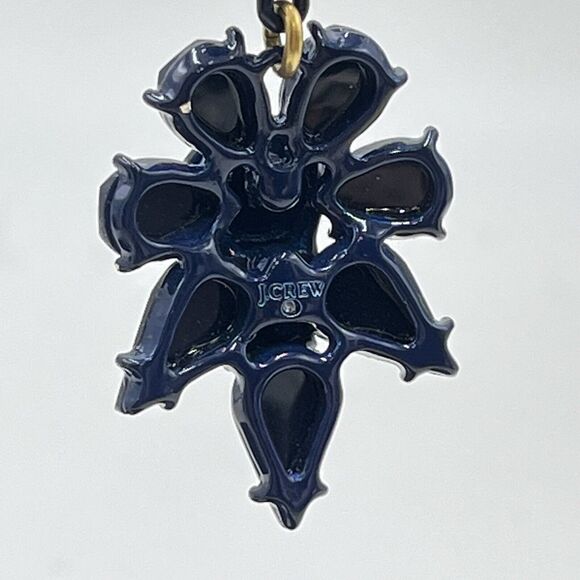 J. Crew Designer Blue Crystal Cut Stone Flower Shape Dangle Statement Earrings - Picture 8 of 14